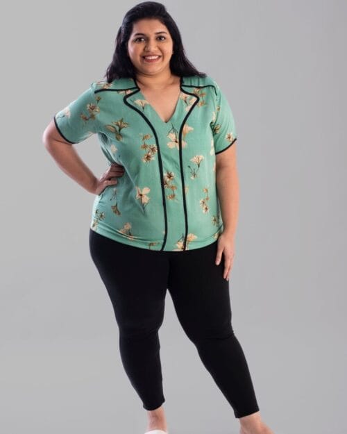 Aquamarine And Black Bordered Plus Size Top - Image 2