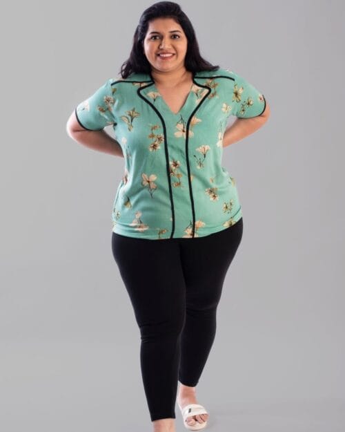 Aquamarine And Black Bordered Plus Size Top - Image 3