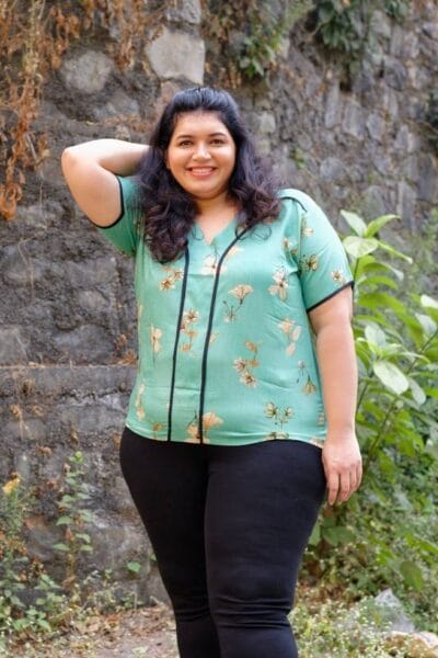 Aquamarine And Black Bordered Plus Size Top