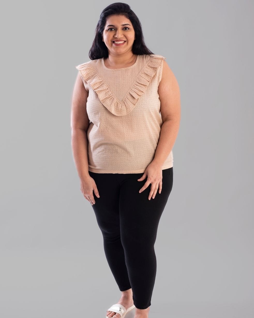 Beige And Peach Frilled Plus Size Top - Image 2