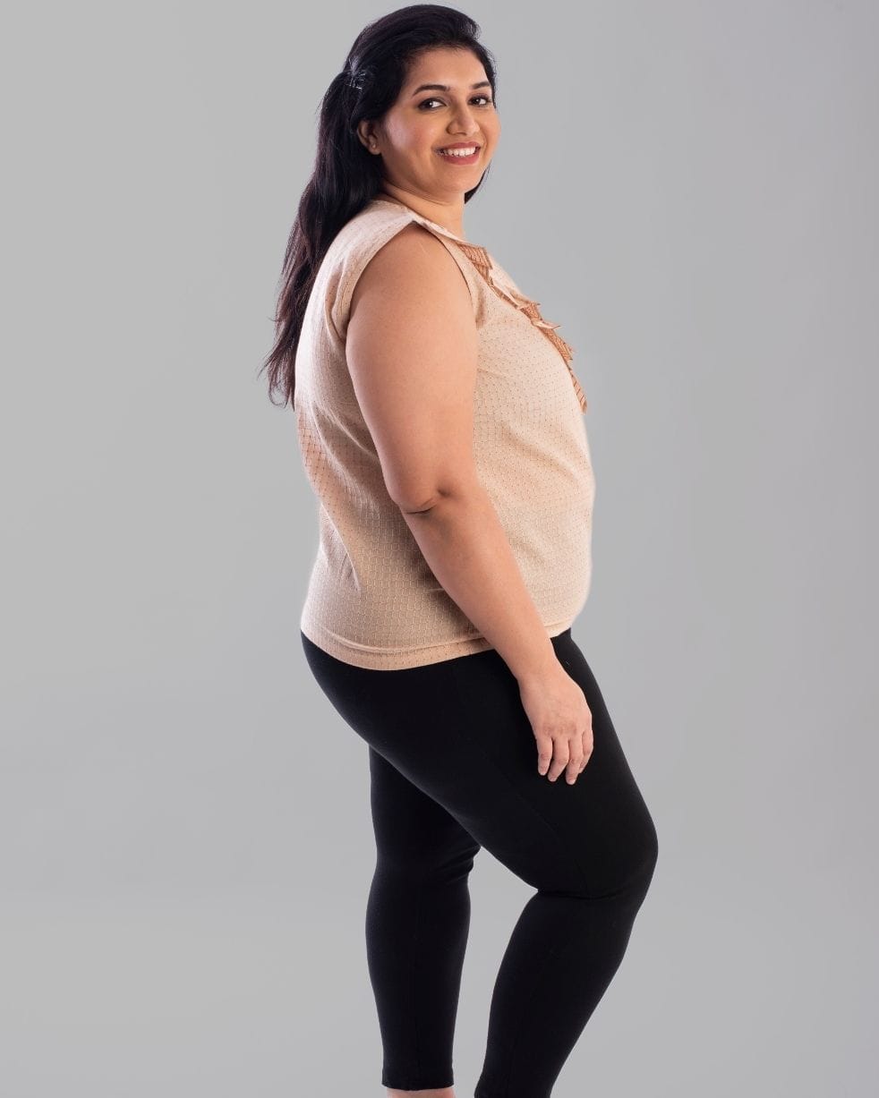 Beige And Peach Frilled Plus Size Top - Image 4