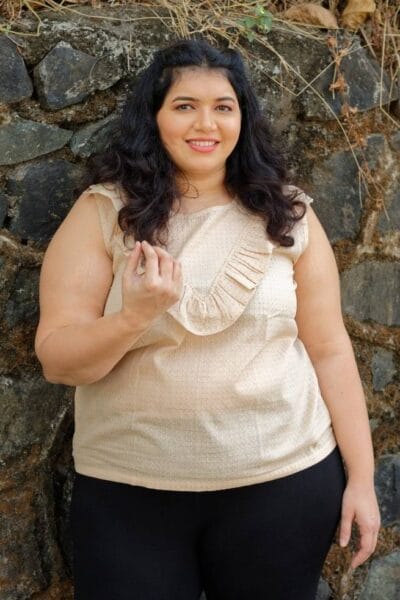 Beige And Peach Frilled Plus Size Top