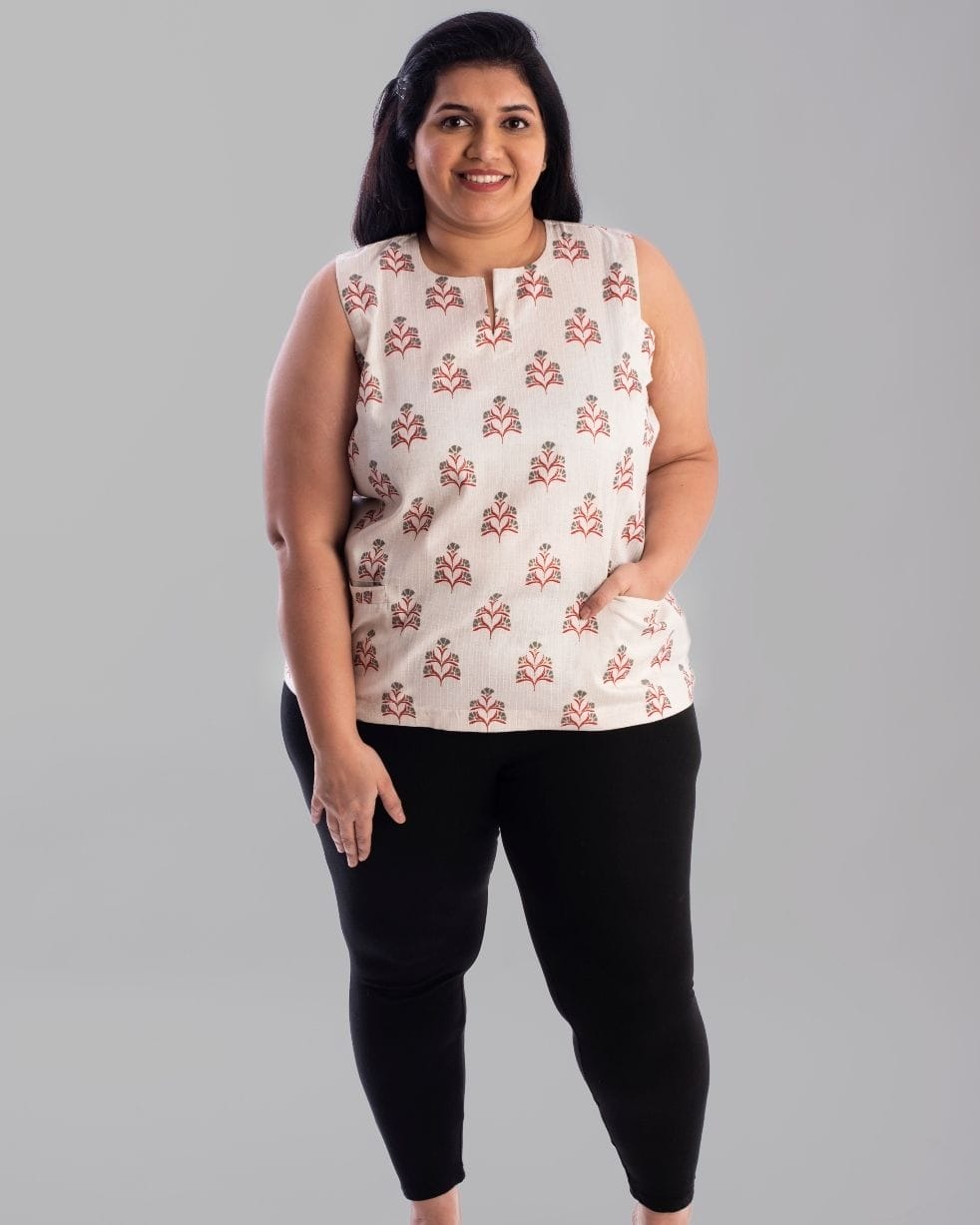 Ivory Bouquet Pocket Plus Size Top Mighty Threads