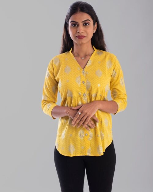 Lemon Yellow And Silver Cotton Top - Image 2