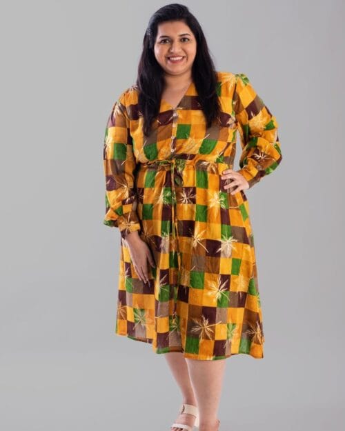 Mustard Yellow Drawstring Plus Size Dress - Image 2