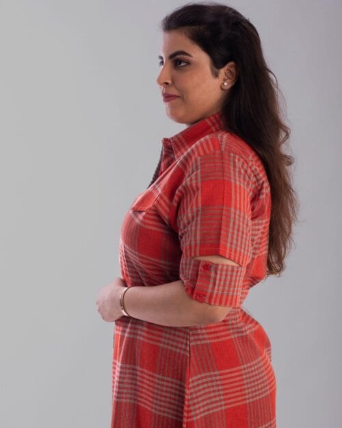 Orange And Grey Belted Shirt Dress - Image 4