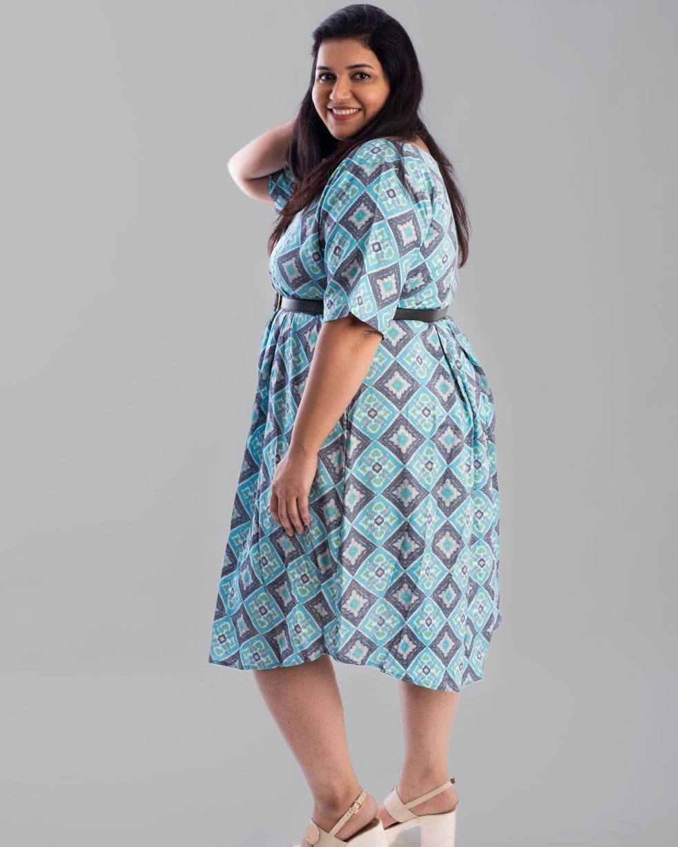 Sky Blue Patola Print Plus Size Dress - Image 4