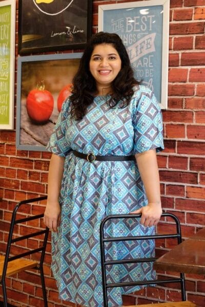 Sky Blue Patola Print Plus Size Dress