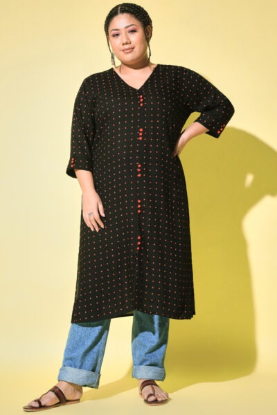 Black And Red Dots Rayon kurta