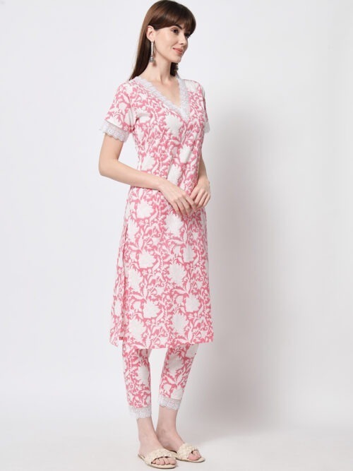 Baby Pink Matching Brasso Top Bottom Set With Lace - Image 3