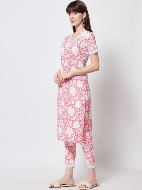 Baby Pink Matching Brasso Top Bottom Set With Lace - Image 4