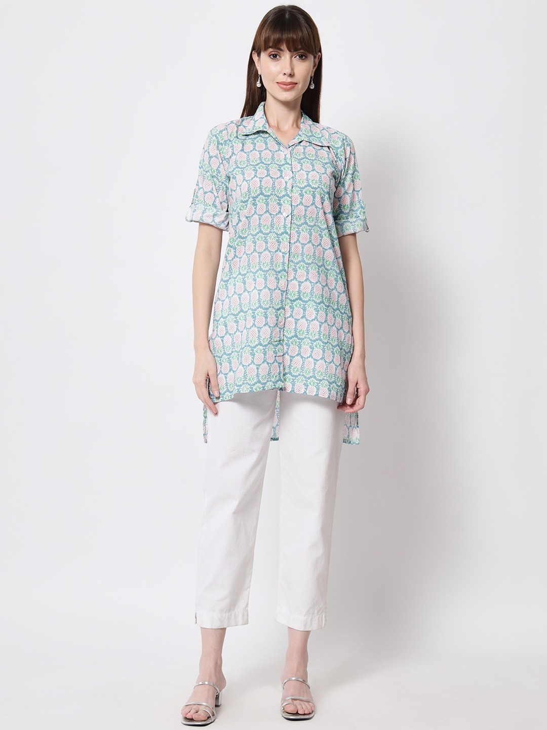 Blue Pineapple Asymmetrical Shirt - Image 2