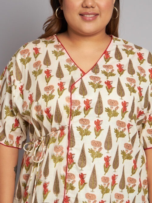 Ivory mughal Butti Asymmetrical tie ups plus size Top - Image 6
