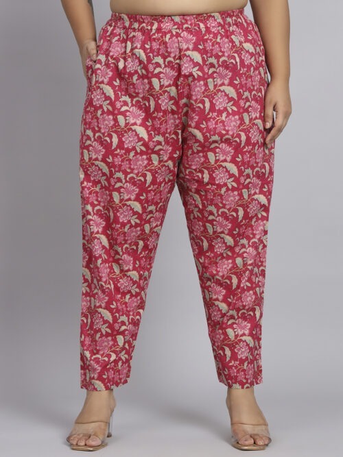 Magenta Floral Printed Foil Print kurta pant set  with Gotta Patti Border - Image 7