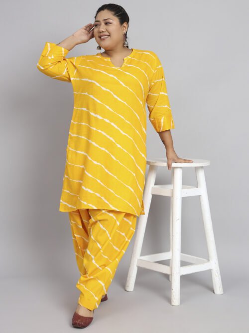 Mango Yellow Leheriya Pathani Set