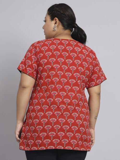 Rust Orange Lotus Asymmetrical Top with Tassel Tie-ups - Image 7