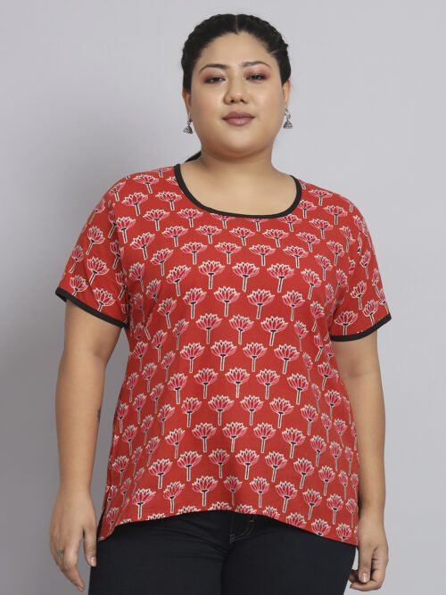 Rust Orange Block Printed T-shirt Style Top - Image 4