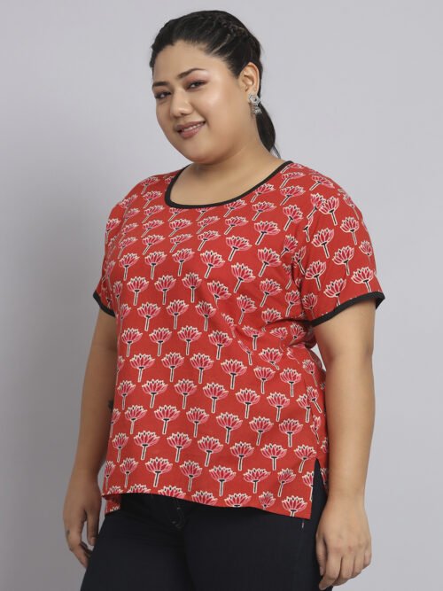 Rust Orange Block Printed T-shirt Style Top - Image 7