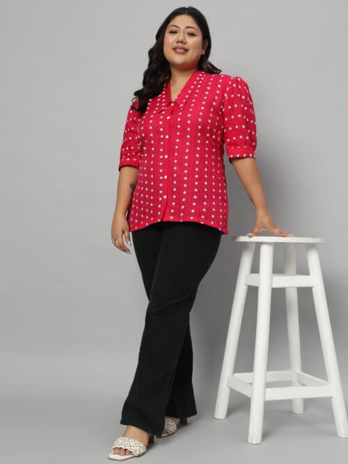 Pretty in pink cotton embroidered plus size shirt