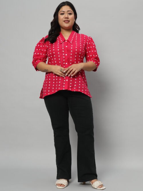Pretty in pink cotton embroidered plus size shirt - Image 2
