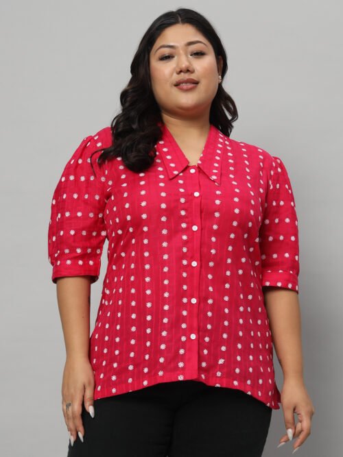 Pretty in pink cotton embroidered plus size shirt - Image 3