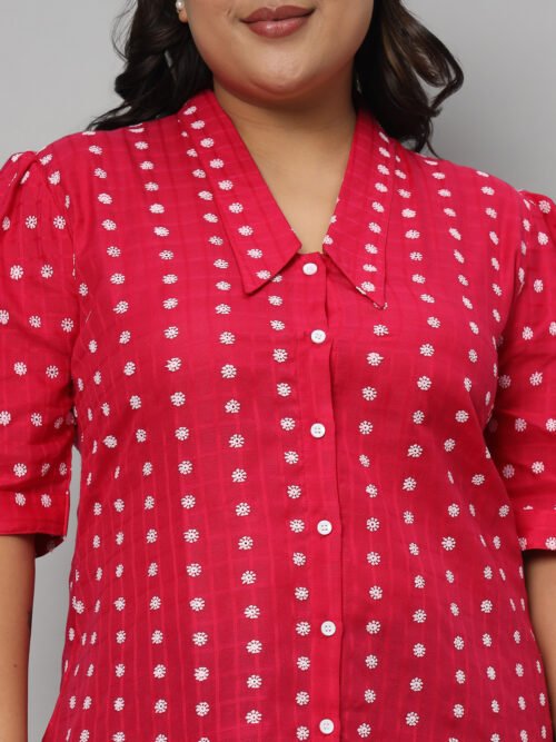 Pretty in pink cotton embroidered plus size shirt - Image 4