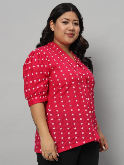 Pretty in pink cotton embroidered plus size shirt - Image 5