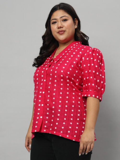 Pretty in pink cotton embroidered plus size shirt - Image 6