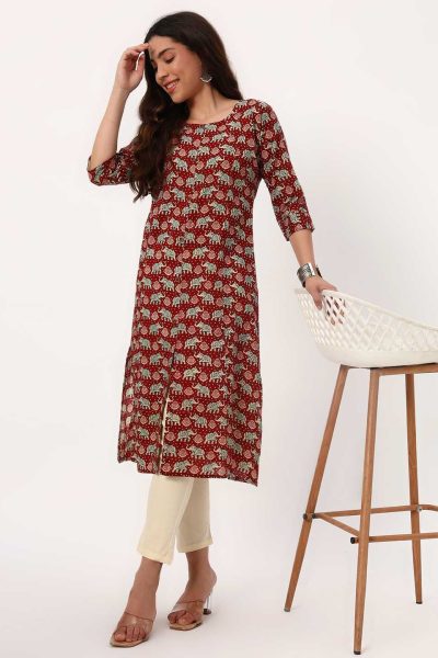 Deep Maroon Elle A-Line Kurti
