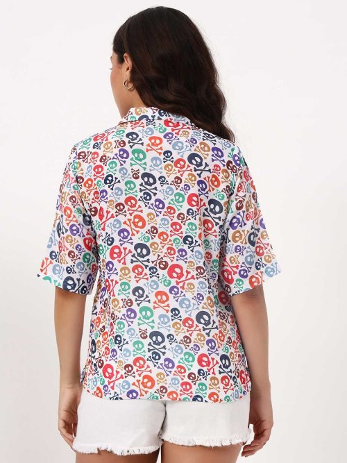 White Skulls Printed Crepe Shirt - Image 5