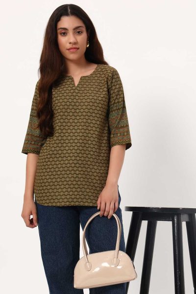 Mehendi Green Short Cotton Kurti