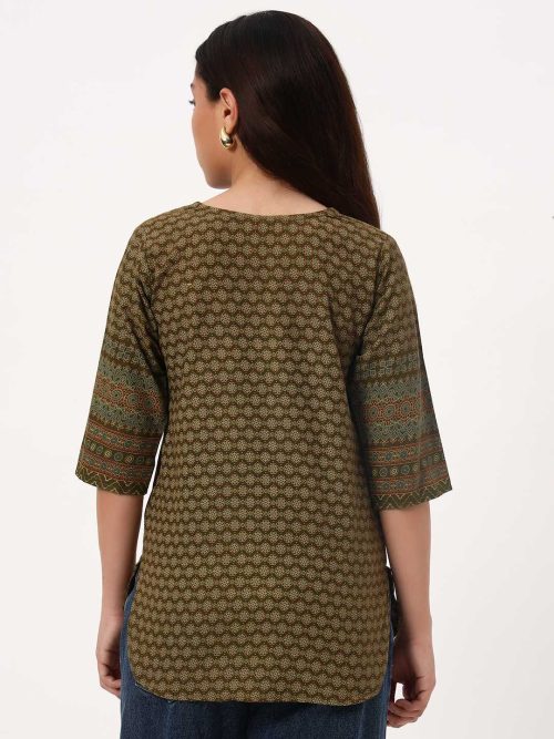Mehendi Green Short Cotton Kurti - Image 5