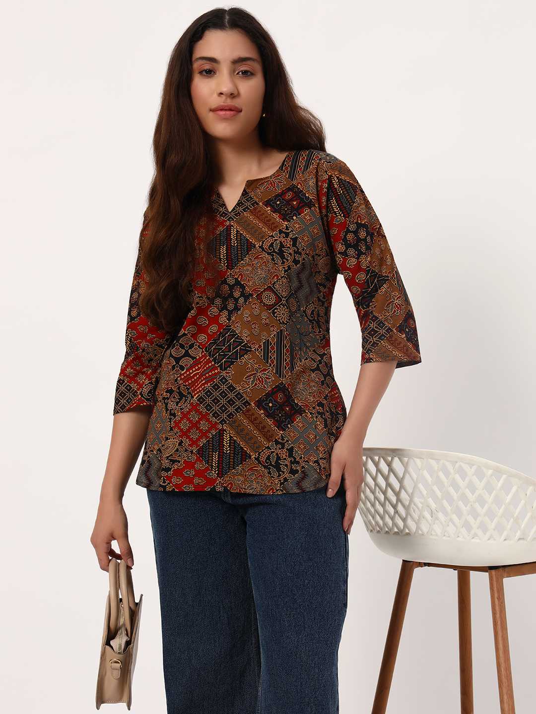 Black Blocks Short Cotton Kurti