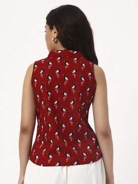 Deep Maroon Flamingo Cotton Shirt - Image 5