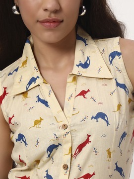 Creme Kangaroo Cotton Shirt - Image 4