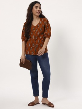Mustard Mughal Butti Short Cotton Kurti