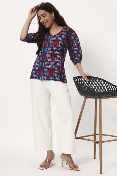 Persian Blue Ethnic Short Cotton Kurti