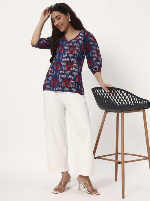 Persian Blue Ethnic Short Cotton Kurti