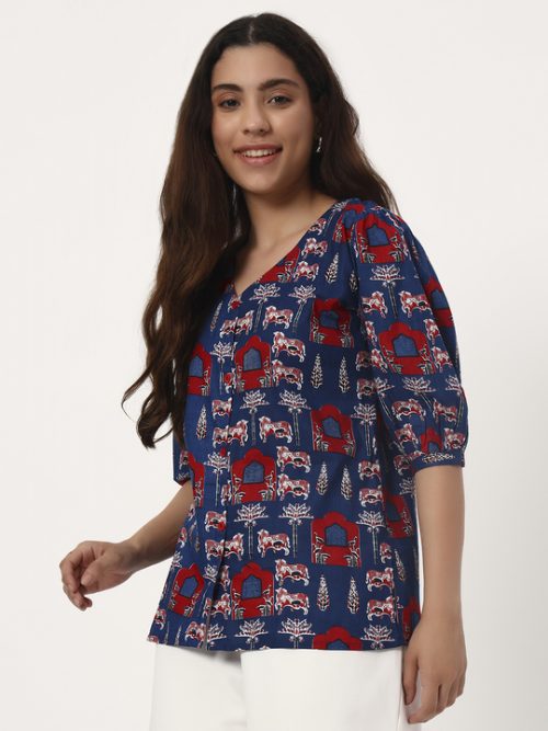 Persian Blue Ethnic Short Cotton Kurti - Image 3