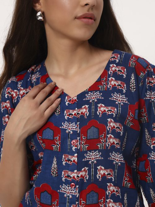 Persian Blue Ethnic Short Cotton Kurti - Image 4