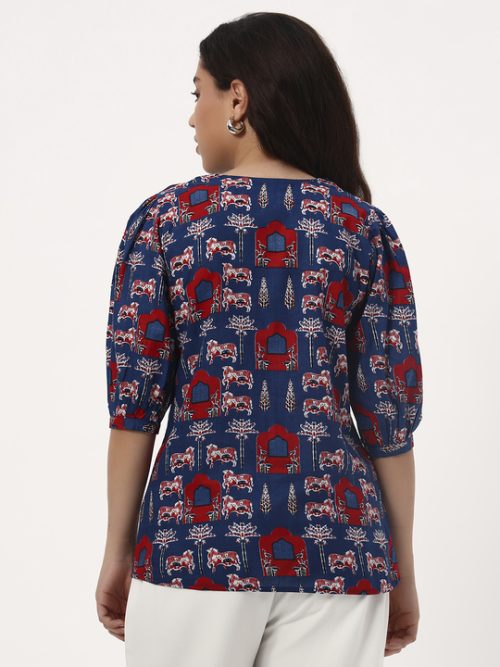 Persian Blue Ethnic Short Cotton Kurti - Image 5